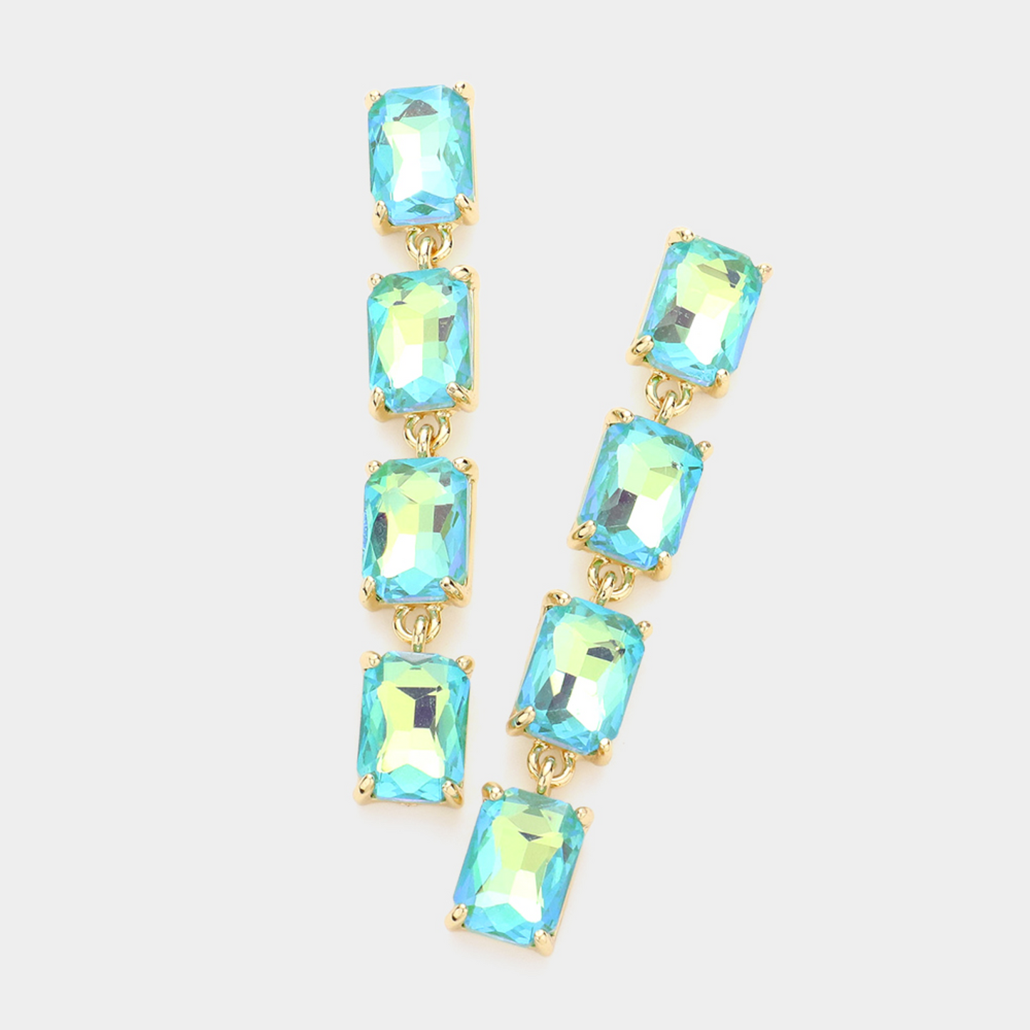 Emerald Cut Stone Link Dangle Earrings