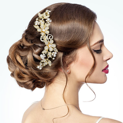 Stone Embellished Flower Leaf Hair Comb