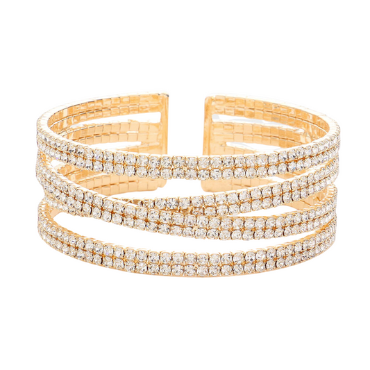 Rhinestone Pave Crisscross Cuff Evening Bracelet