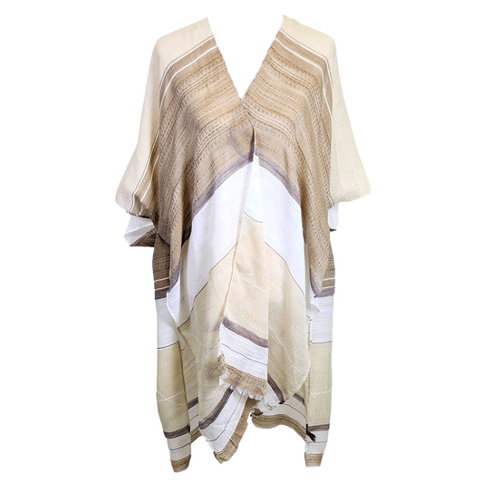 Striped Frayed Cover Up Kimono Poncho