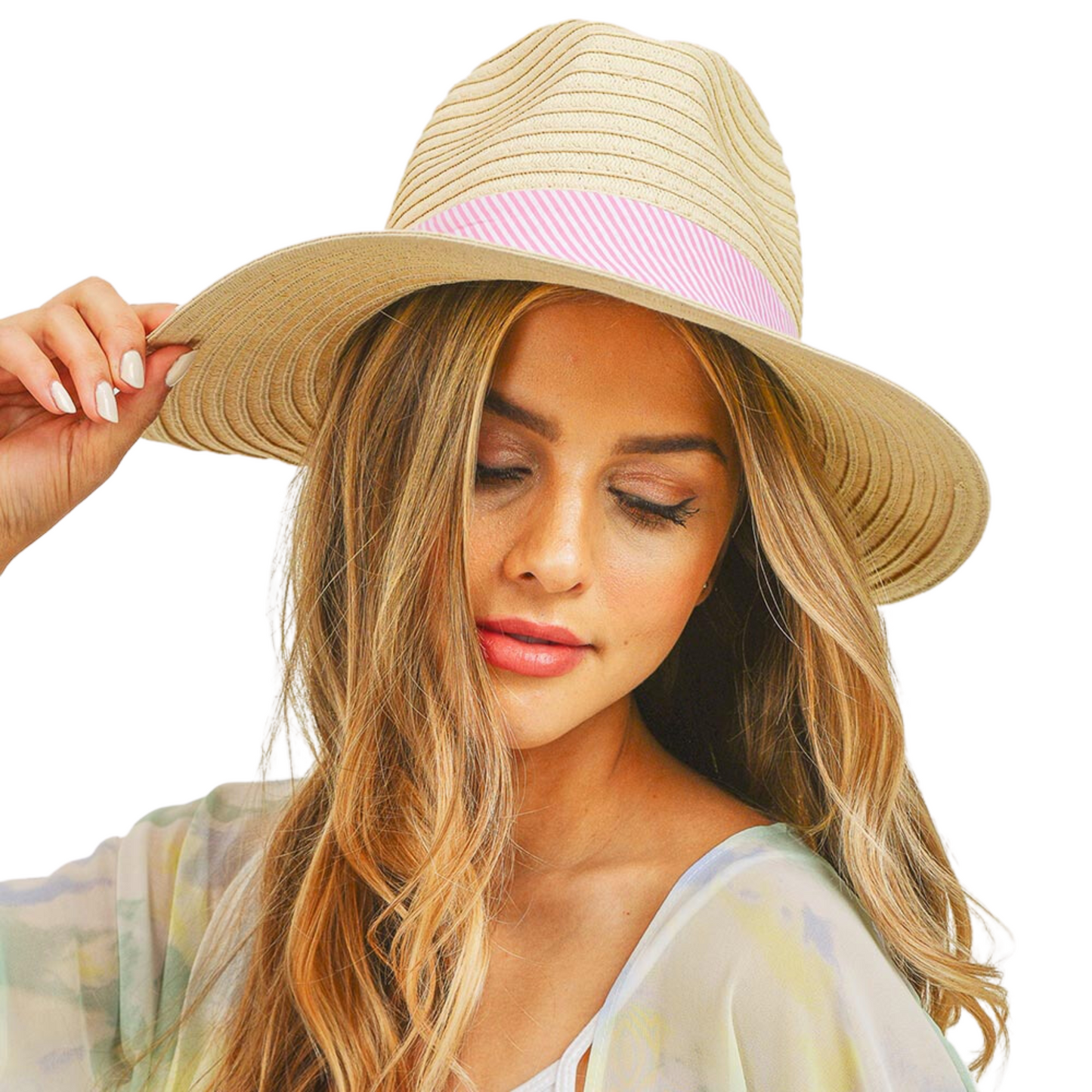 Striped Band Fold Straw Sun Hat