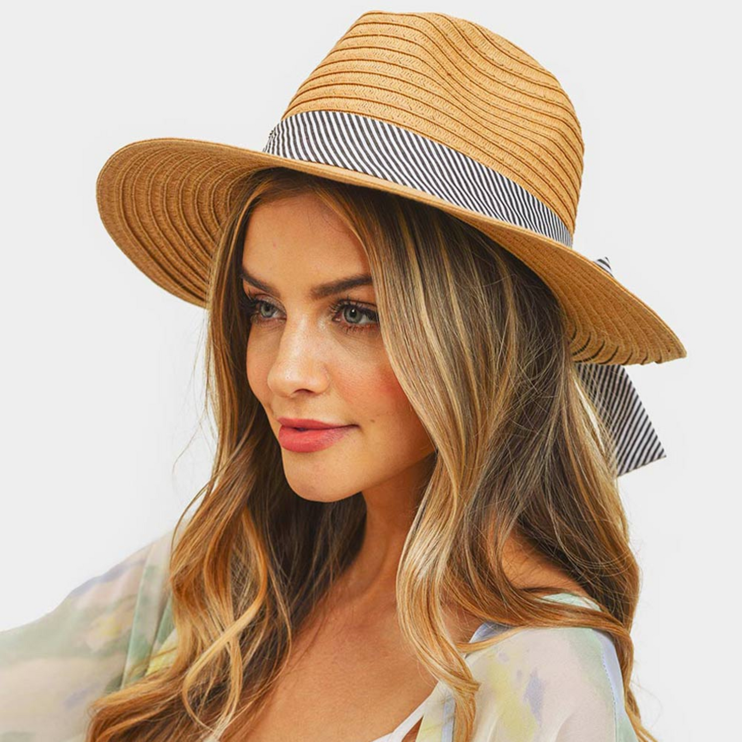 Striped Band Fold Straw Sun Hat