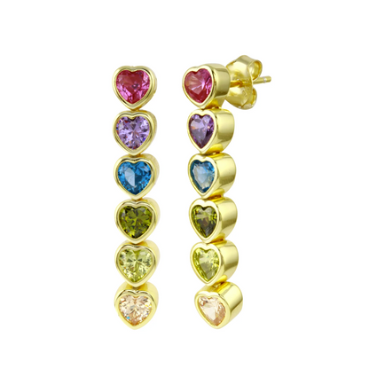 Bezel Heart Drop Down Earrings