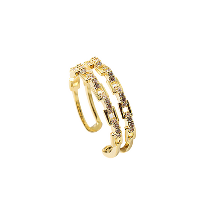 Adjustable Gold Link and CZ Ring