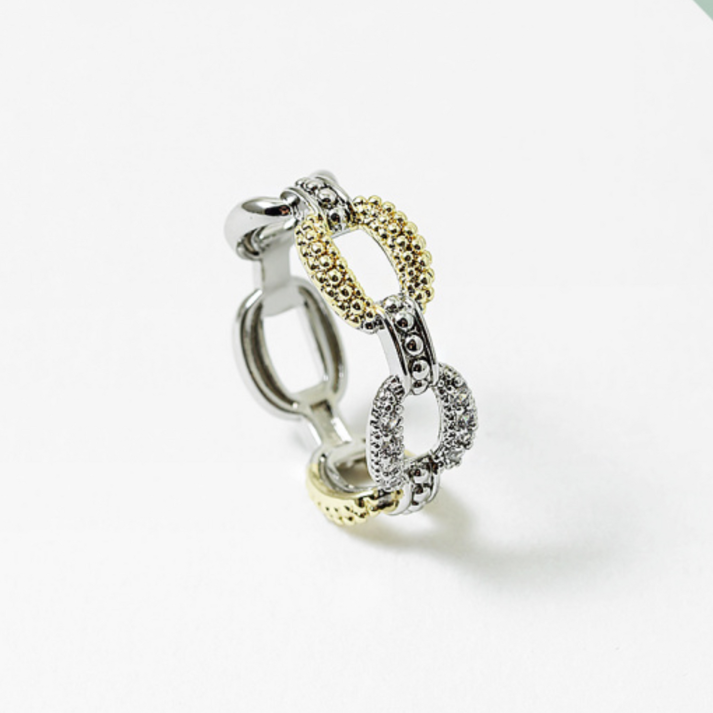 Two Tone Link CZ Ring