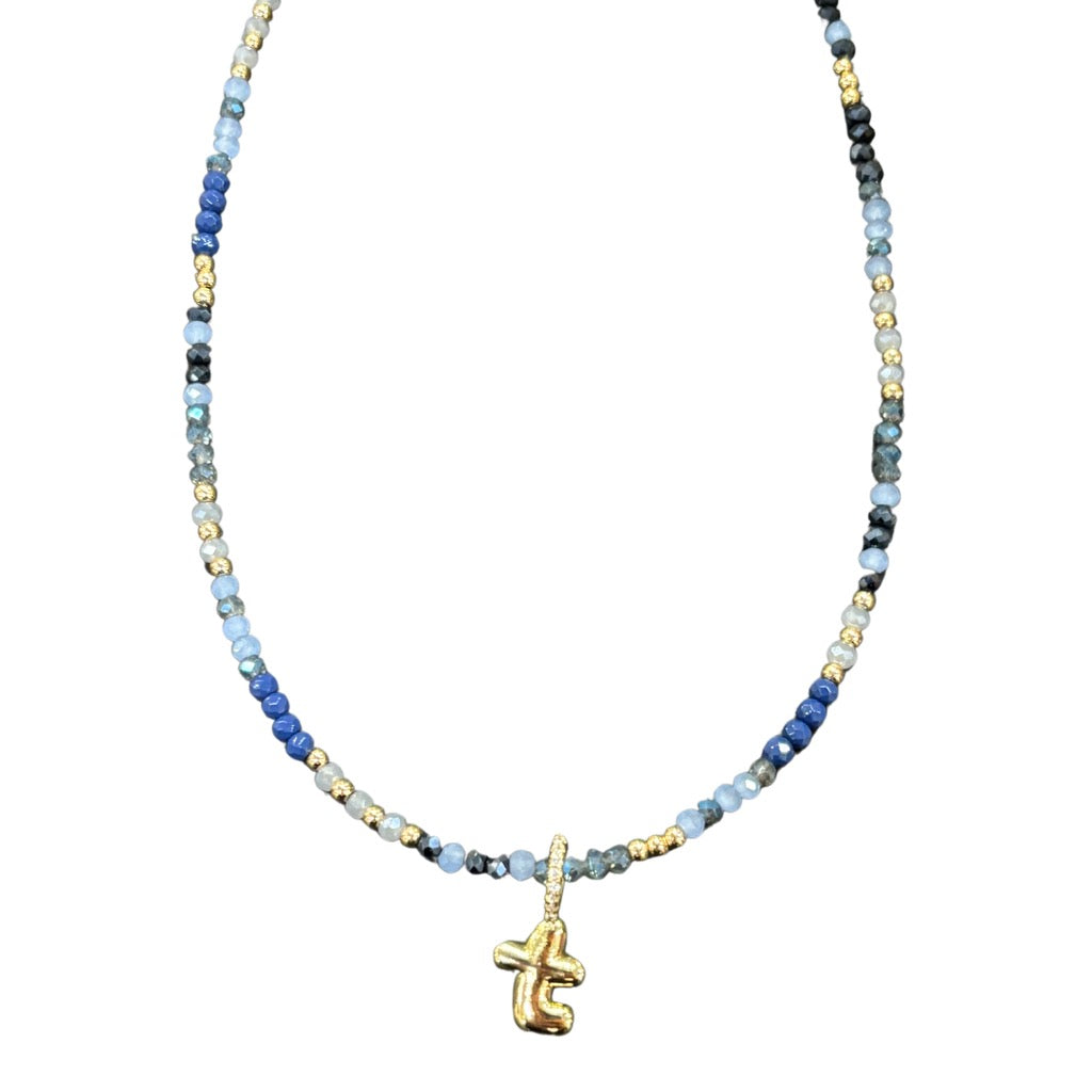 Bubble Initial Necklace on Beaded Chain