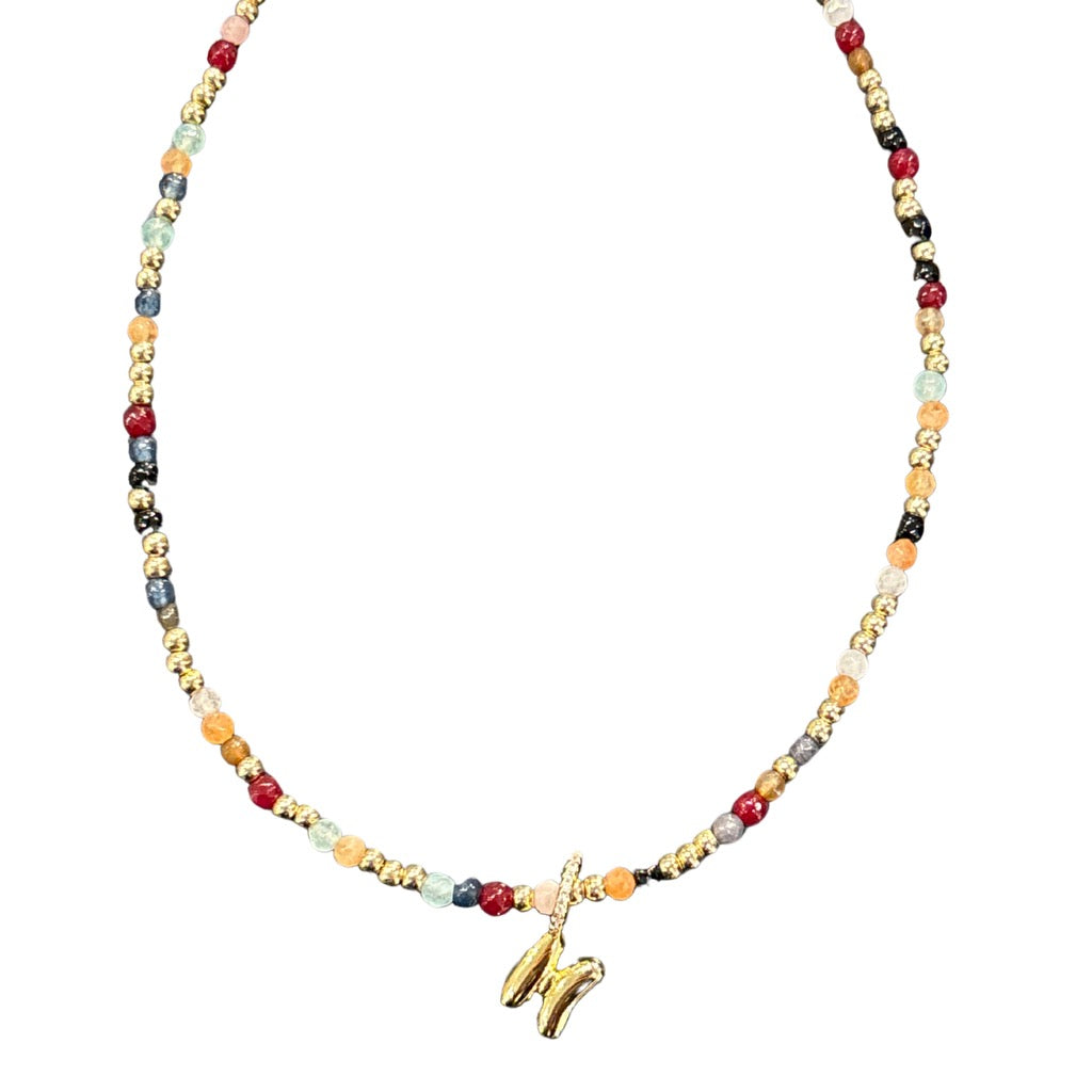Bubble Initial Necklace on Beaded Chain