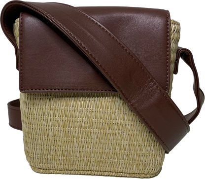 Basket Weave With Faux Nappa Leather Crossbody Bag-The Celeste