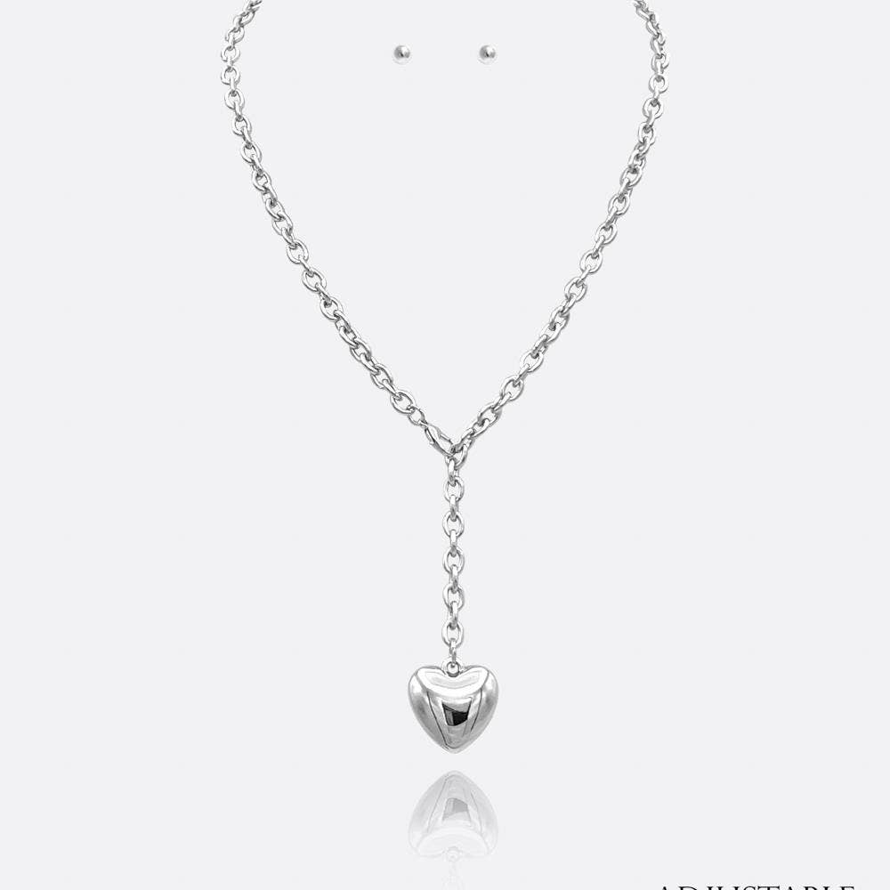 ADJUSTABLE CHAIN PUFFY HEART NECKLACE  K-10047