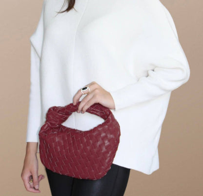 Ava Woven Knotted Handbag Burgundy 