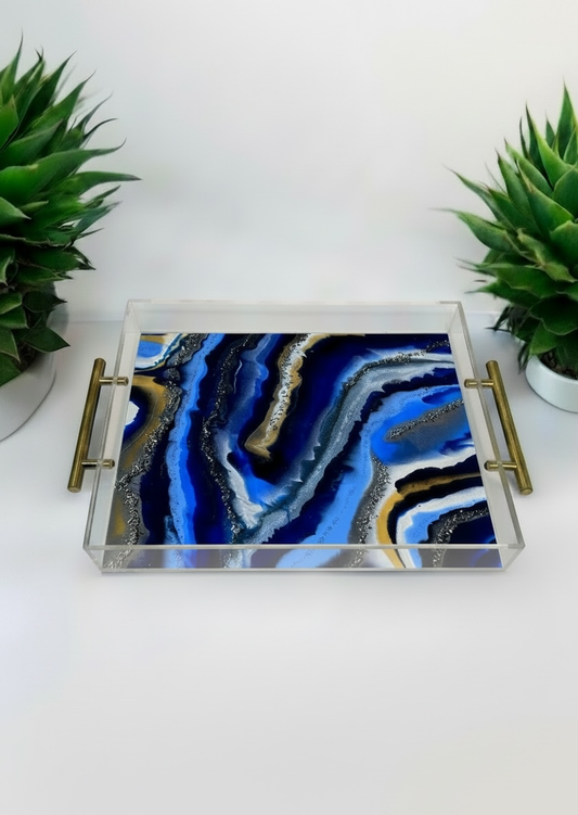Blue Agate  Acrylic Tray Accent Tray