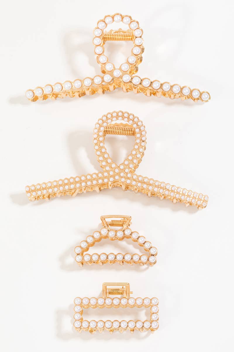 Pearl Pave Assorted Hair Claw Set