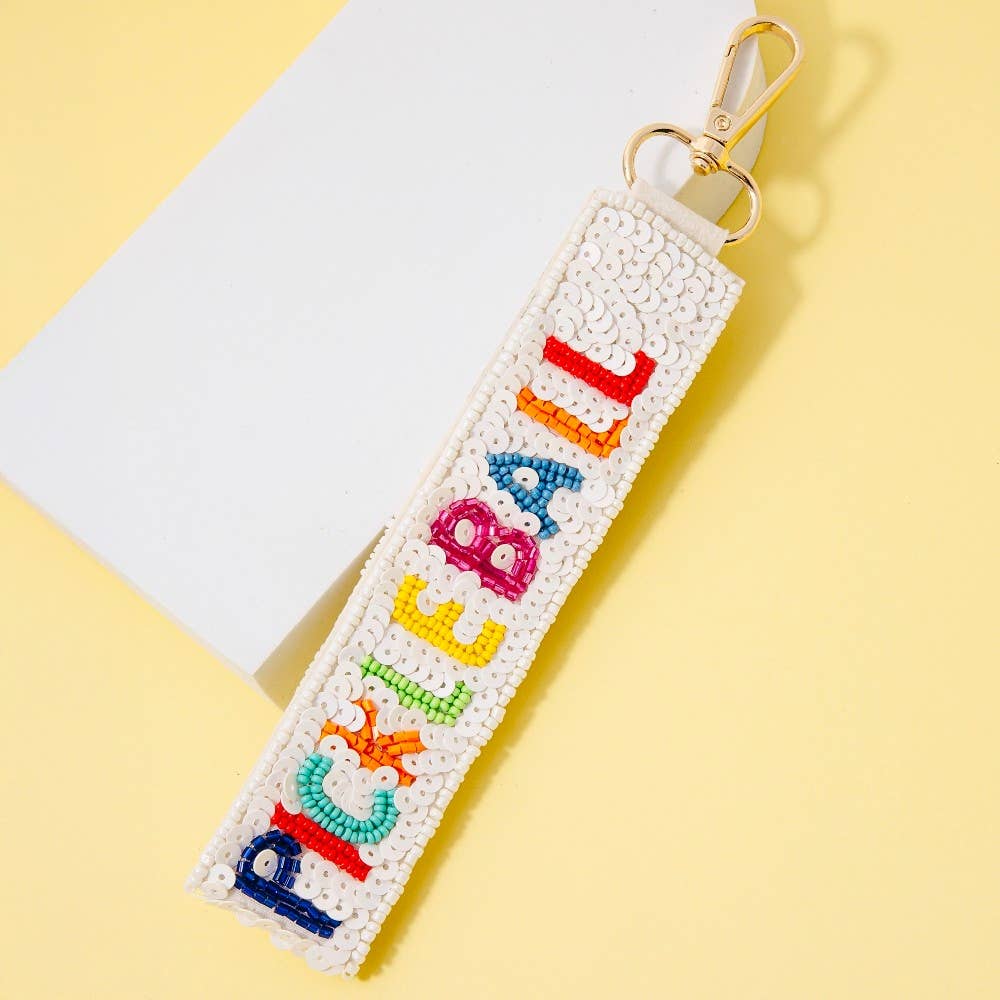 Pickle Baller Seed And Sequin Beaded Keychain