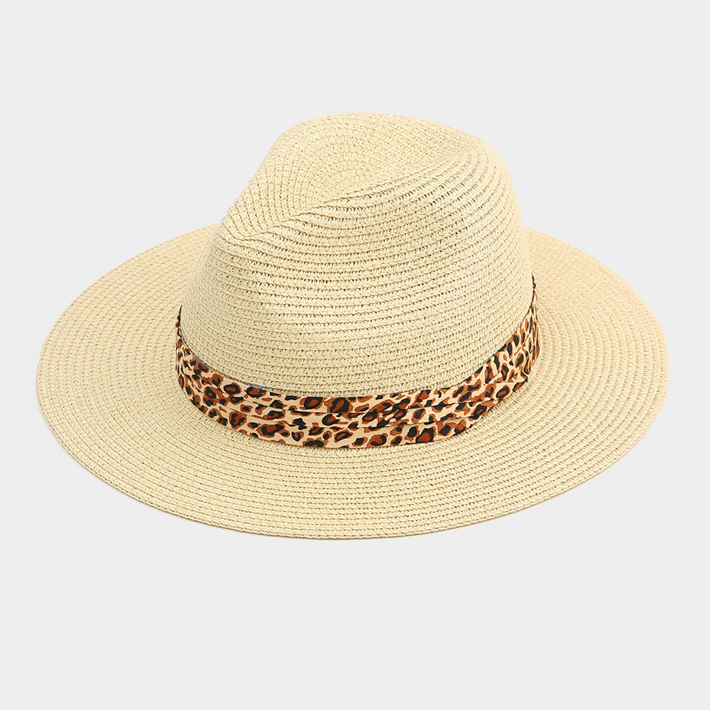 Leopard Print Band Straw Sun Hat