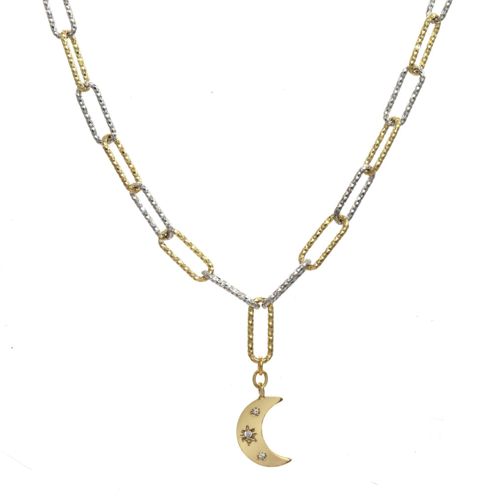 Two Tone Silver and Gold Pendant Moon Necklace