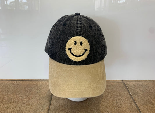 Black Jean Smiley face Baseball Cap with Nude Crown