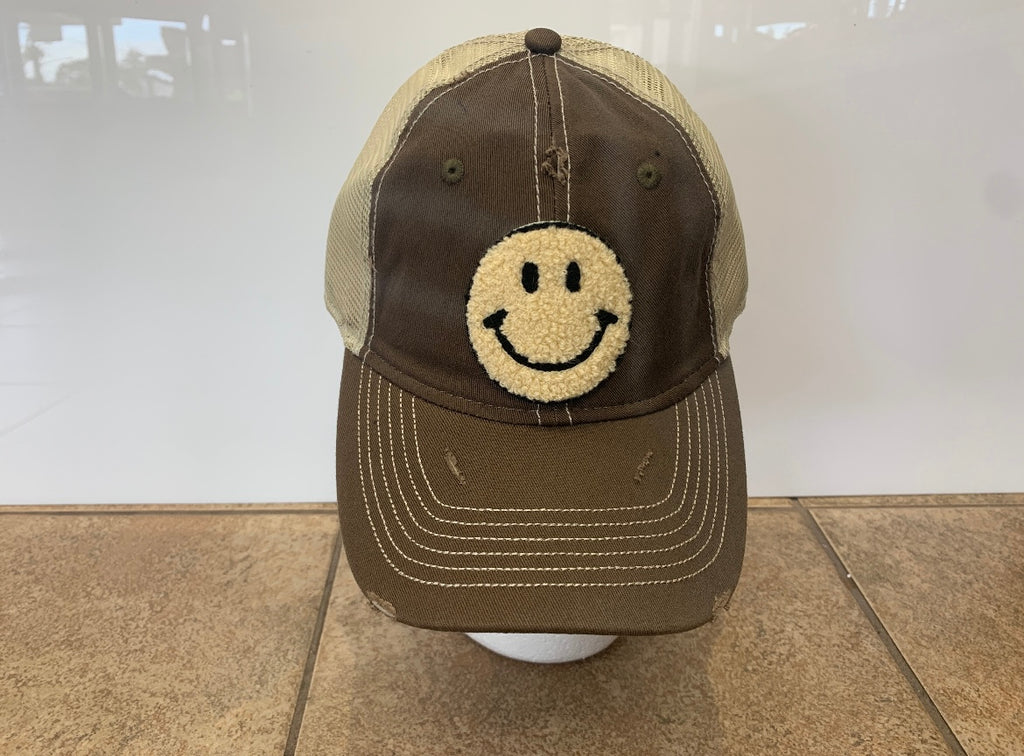 Brown Mesh Smiley Face Baseball Cap