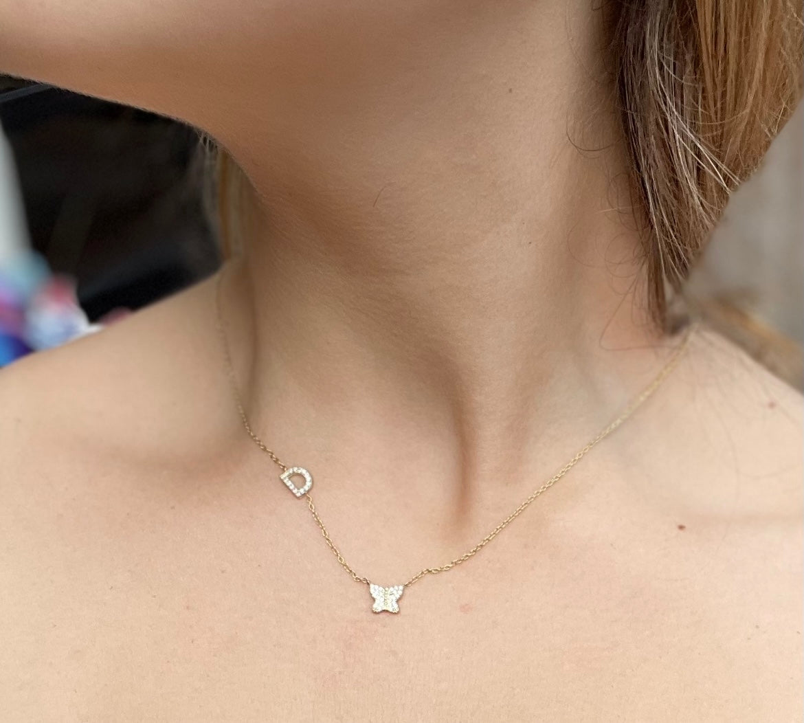 Initial and Butterfly Necklace