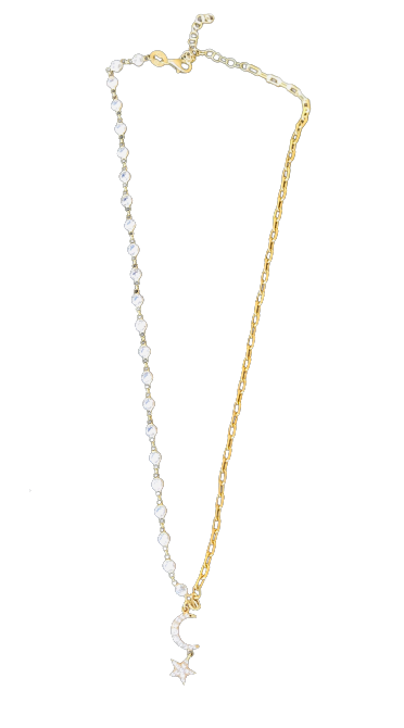 Moon and Star CZ Link Necklace
