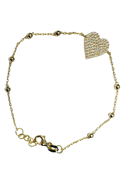 Pave Heart Dainty Chain Bracelet