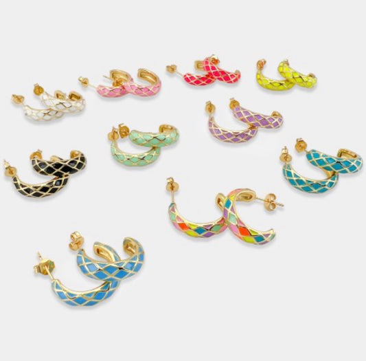 Diamond Pattern Enamel Hoops