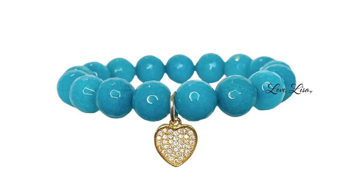 Blue Curacao Heart Gemstone Bracelet