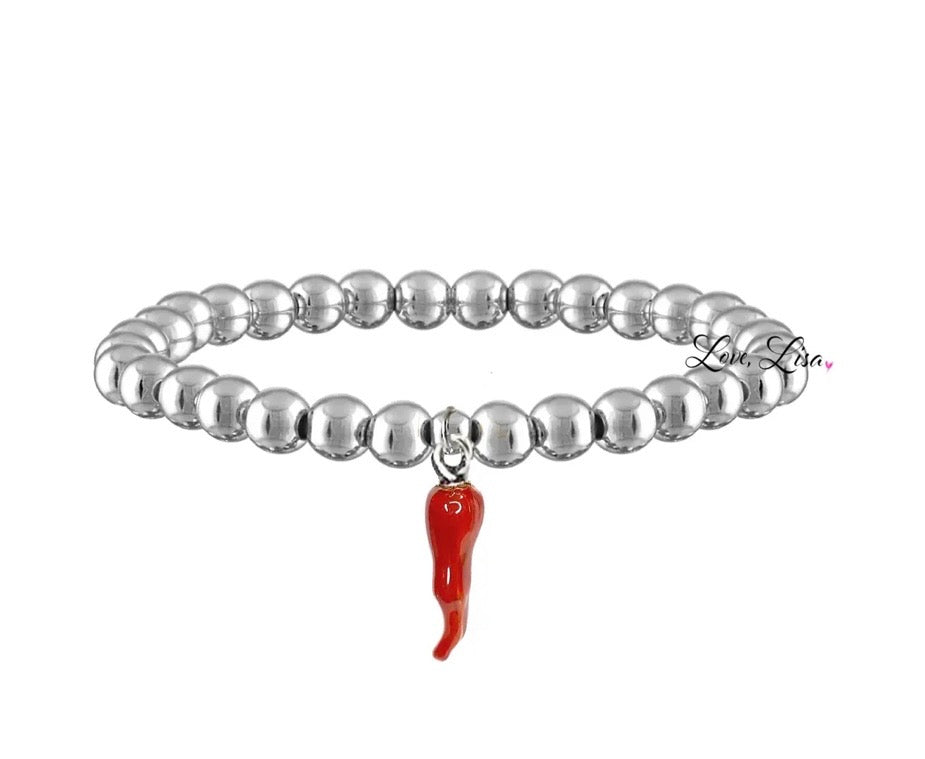 Italian Red Horn Bracelet in silver