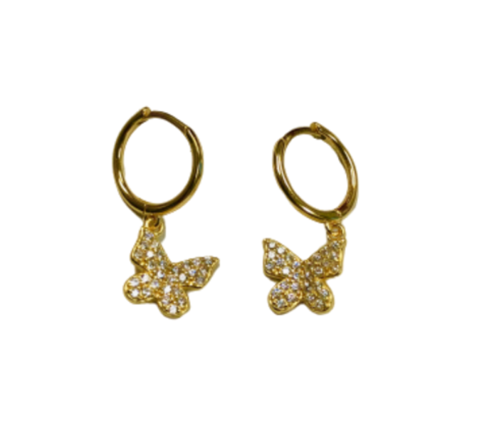 gold dipped butterfly dangling hoop earrings 
