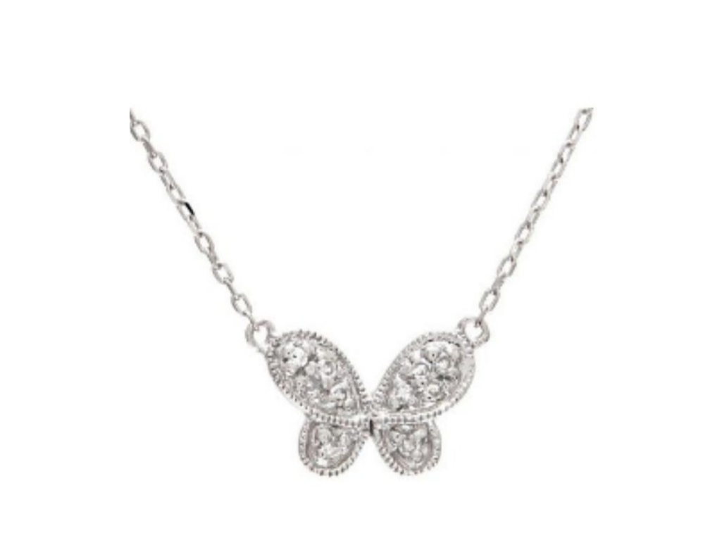 silver diamond butterfly necklace  