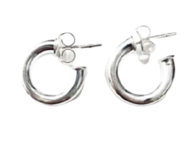 silver thick tube hoop earring