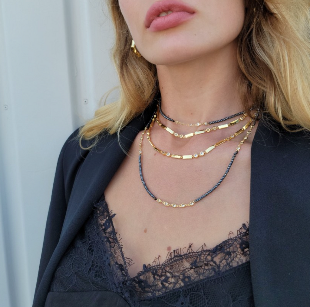 Double Bar and CZ Necklace