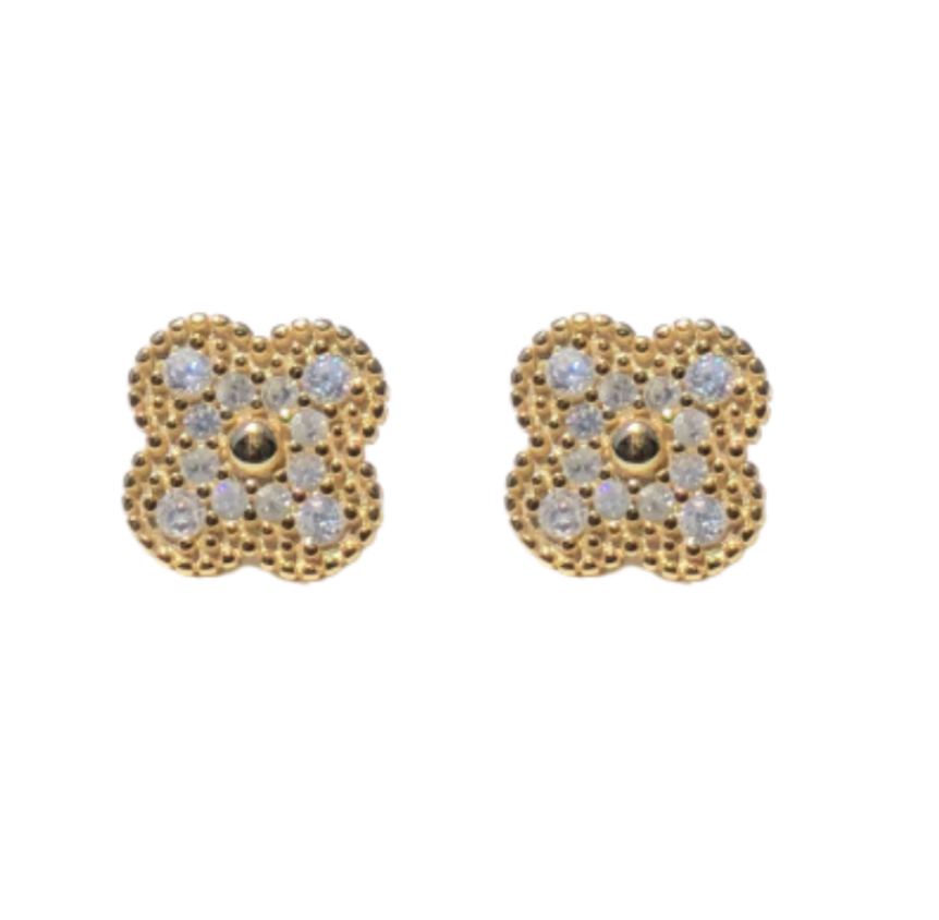 Gold CZ Clover Earrings
