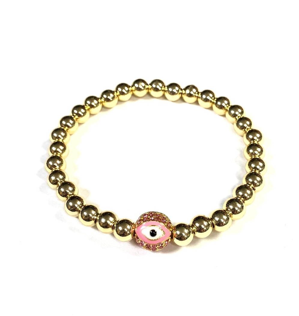 Pink Gold  Evil-Eye Beaded Bracelet