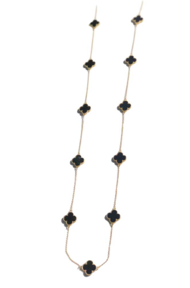 14K gold dipped black clover long necklace 