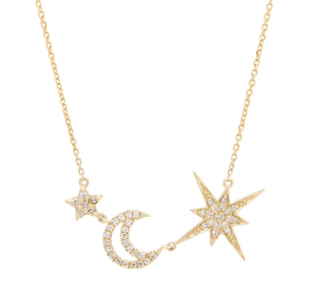 Star Moon 14K Gold Necklace