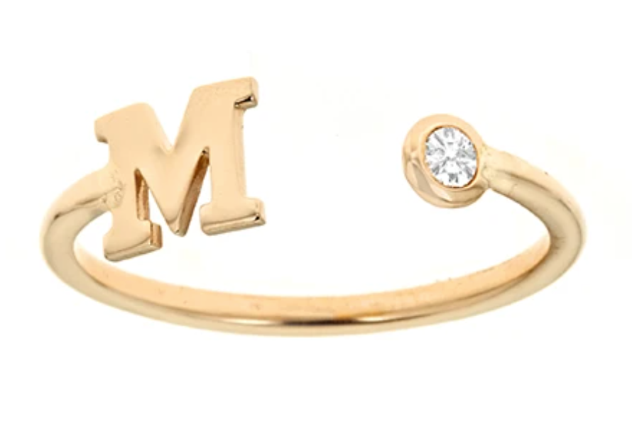 Personalized 14k Mini Initial & Diamond Bezel Ring
