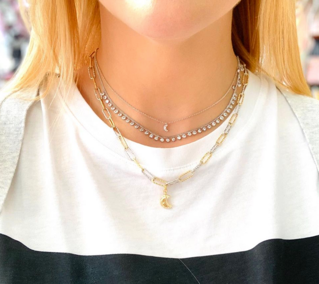 Two Tone Silver and Gold Pendant Moon Necklace