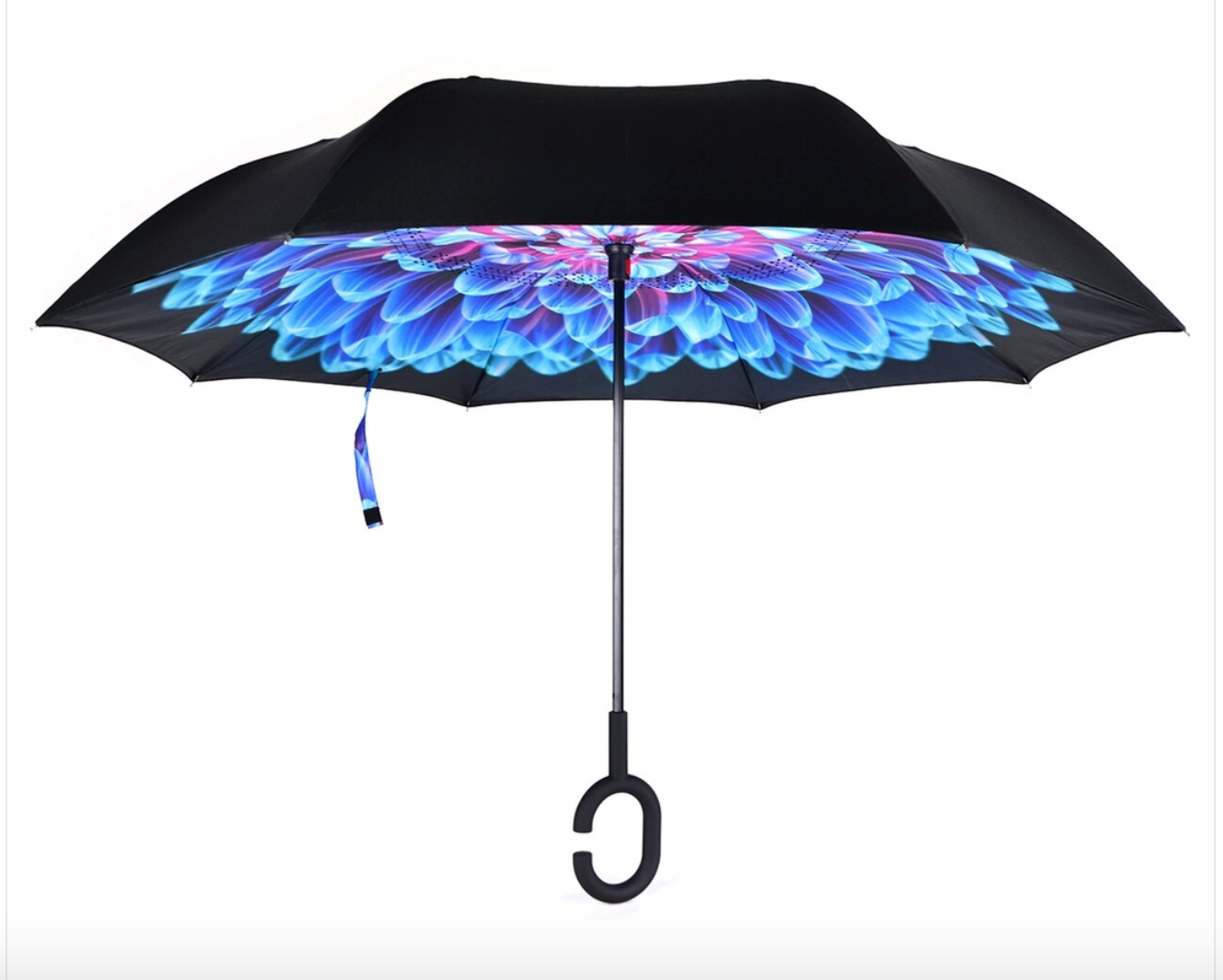 Bright Blue Flower Mosaic Double Layer Inverted Umbrella