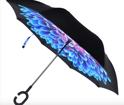 Bright Blue Flower Mosaic Double Layer Inverted Umbrella