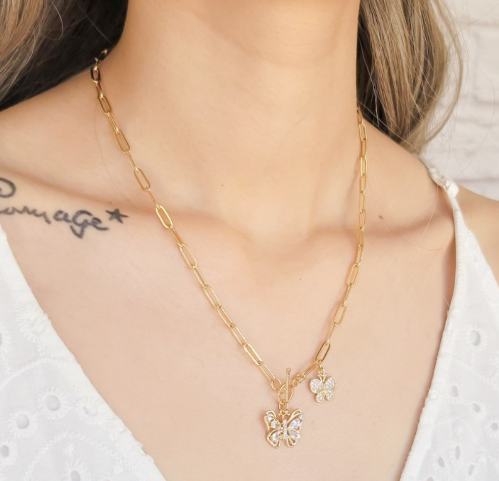 Paperclip Chain Necklace with Butterflies