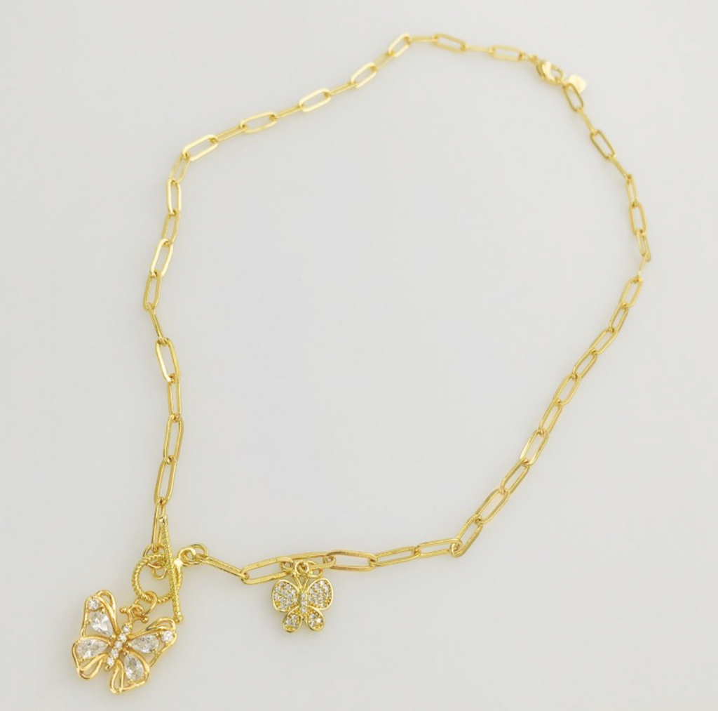 Paperclip Chain Necklace with Butterflies
