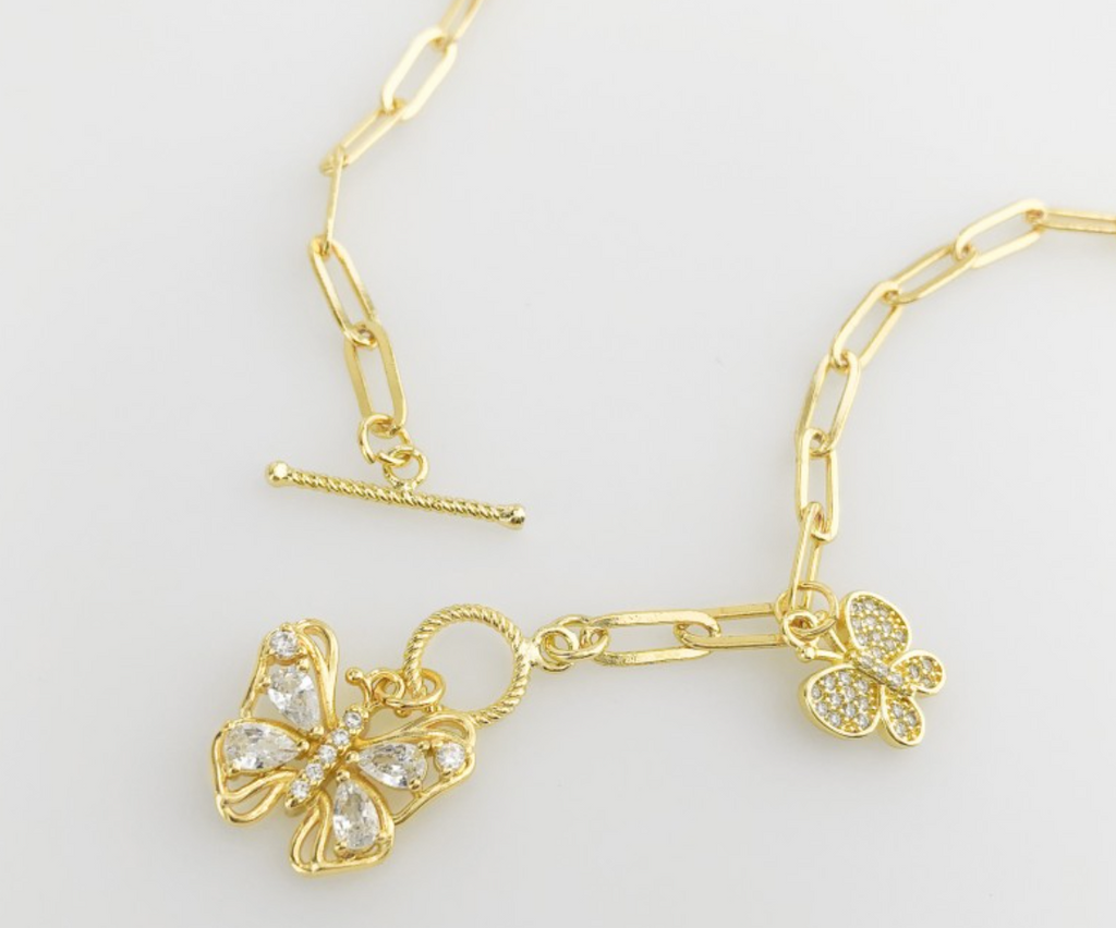 Paperclip Chain Necklace with Butterflies