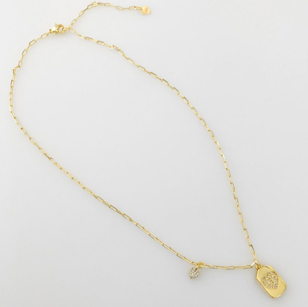 Tiny Paperclip Chain Necklace with Heart Tag