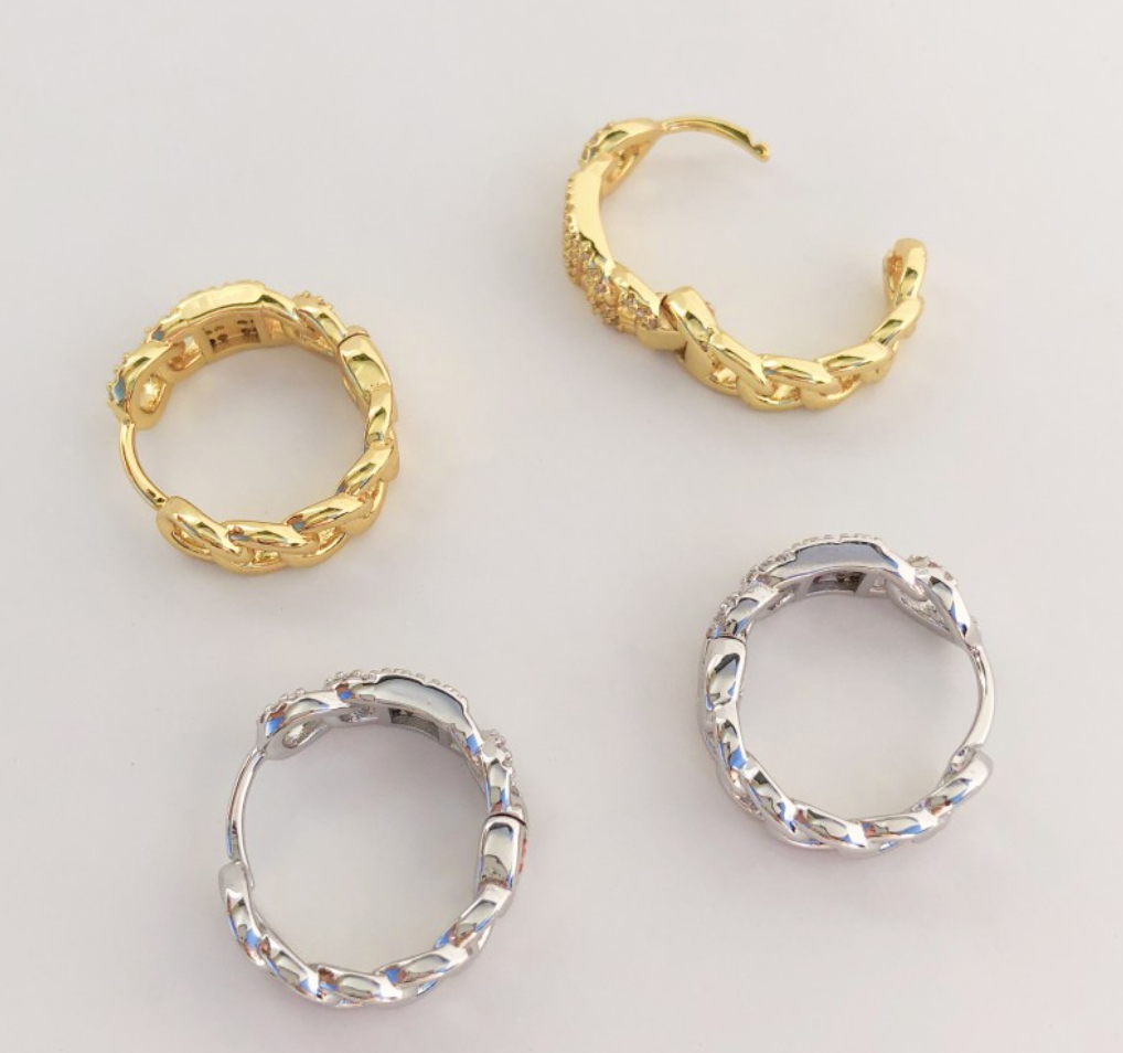 Curb Chain Hoops with CZ