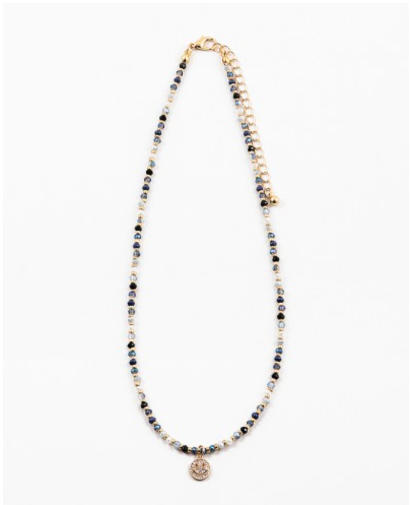 choker | beads | navy | hematite | clear | smile face