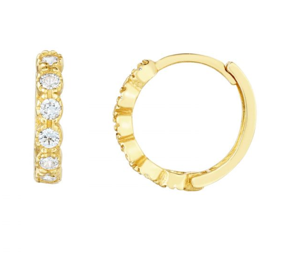 14K Gold Round CZ Huggie Earring sold out