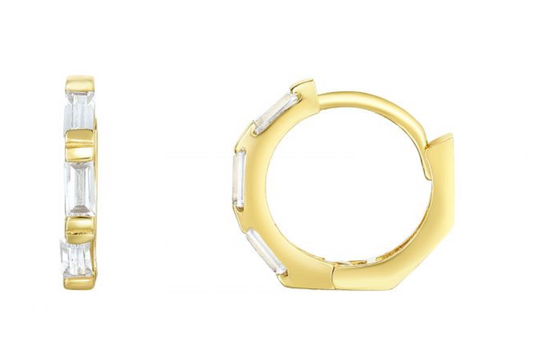 14K Gold CZ Baguette Huggie Earring