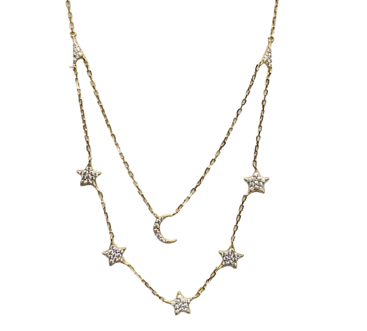 Moon and Star Double Layered Necklace