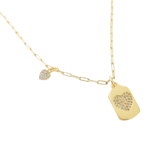 Tiny Paperclip Chain Necklace with Heart Tag