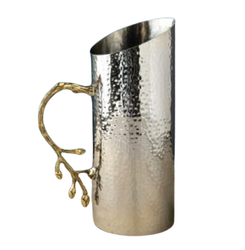SS Gld Leaf Handle Pitcher